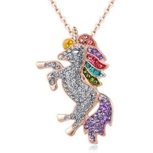 Unicorn Pendant Rose Gold Necklace Rhinestone Crystal Rhodium Ddlg Kawaii